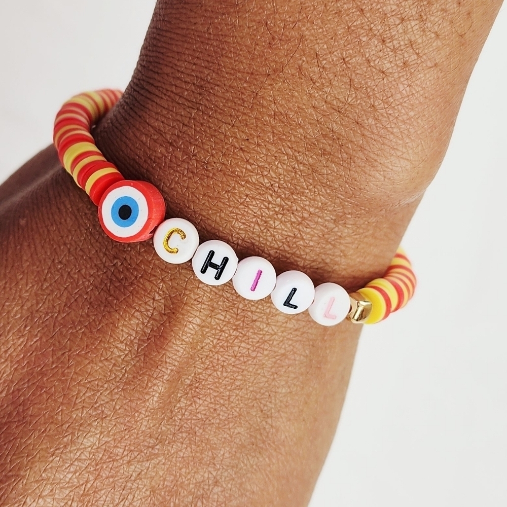 Handmade Clay Bead Bracelet With The Word CHILL